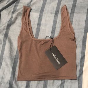 Prettylittlething taupe square neck crop tank